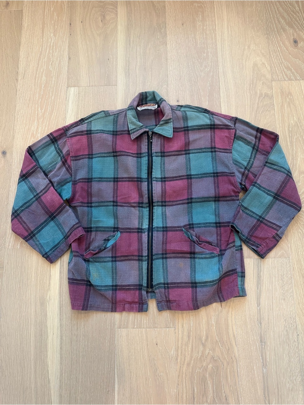Paragraff Vintage Plaid Full Zip Jacket Checkered Red Green Fall VTG Large